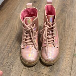 Pink Iridescent Lace-Up Boots